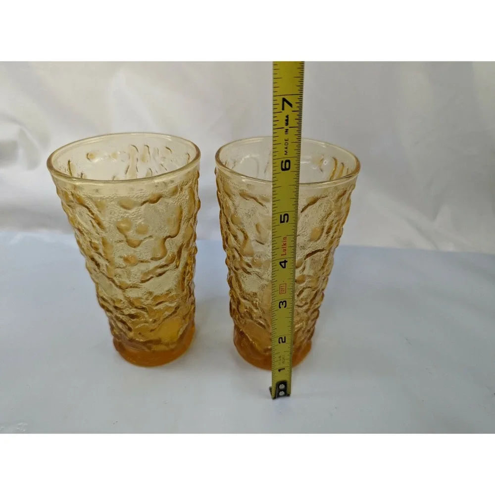 Anchor Hocking Crinkle Amber Glass Cup Tumbler‎ Lot of 2